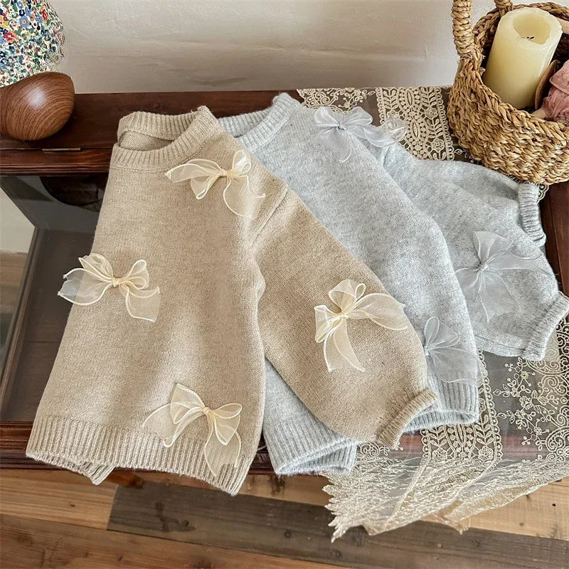 Girls Bow Knit Sweater