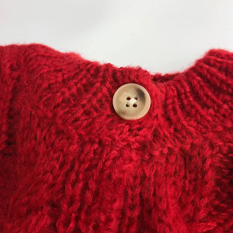 Red Cable Knit Cardigan