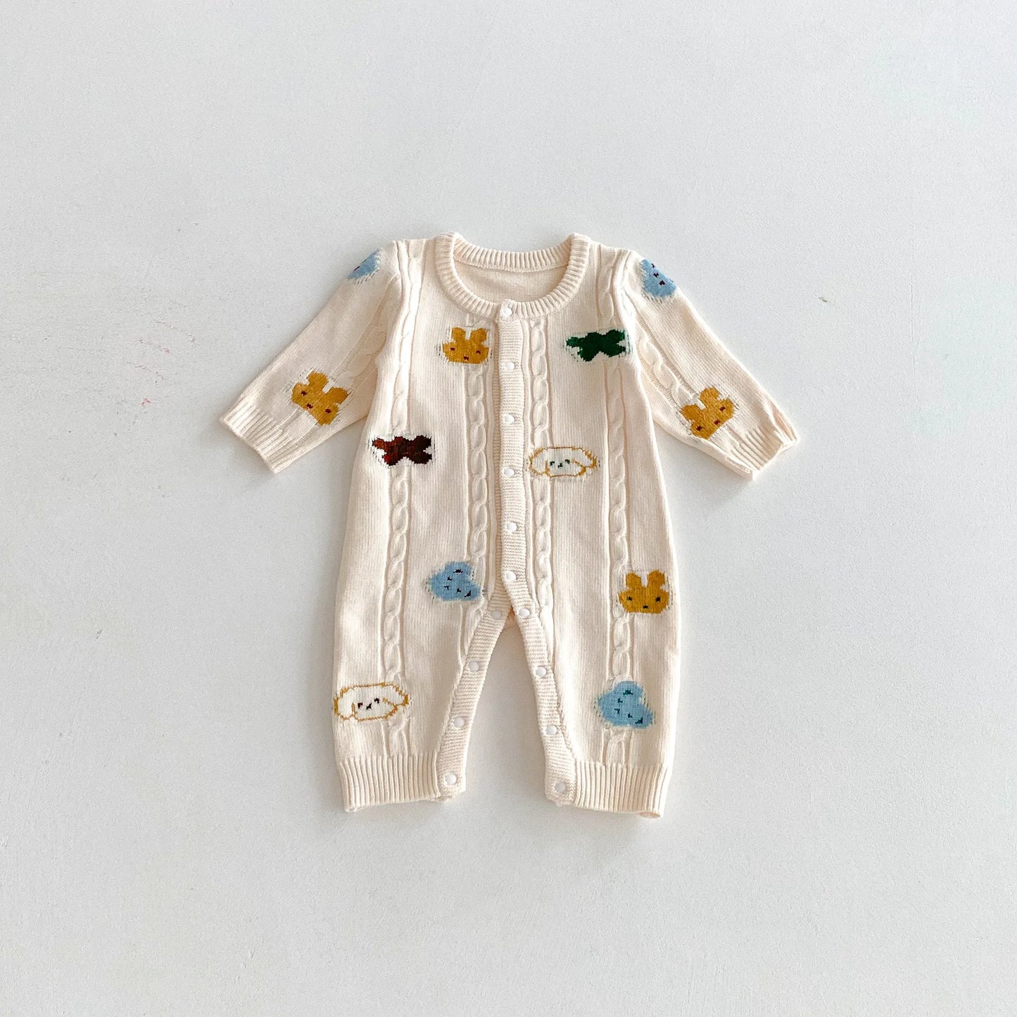 Cartoon Animal Embroidery Knit Jumpsuit