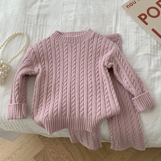 Unisex Knitted Solid Color Set