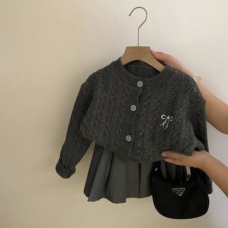 Girls Bow Knit Cardigan