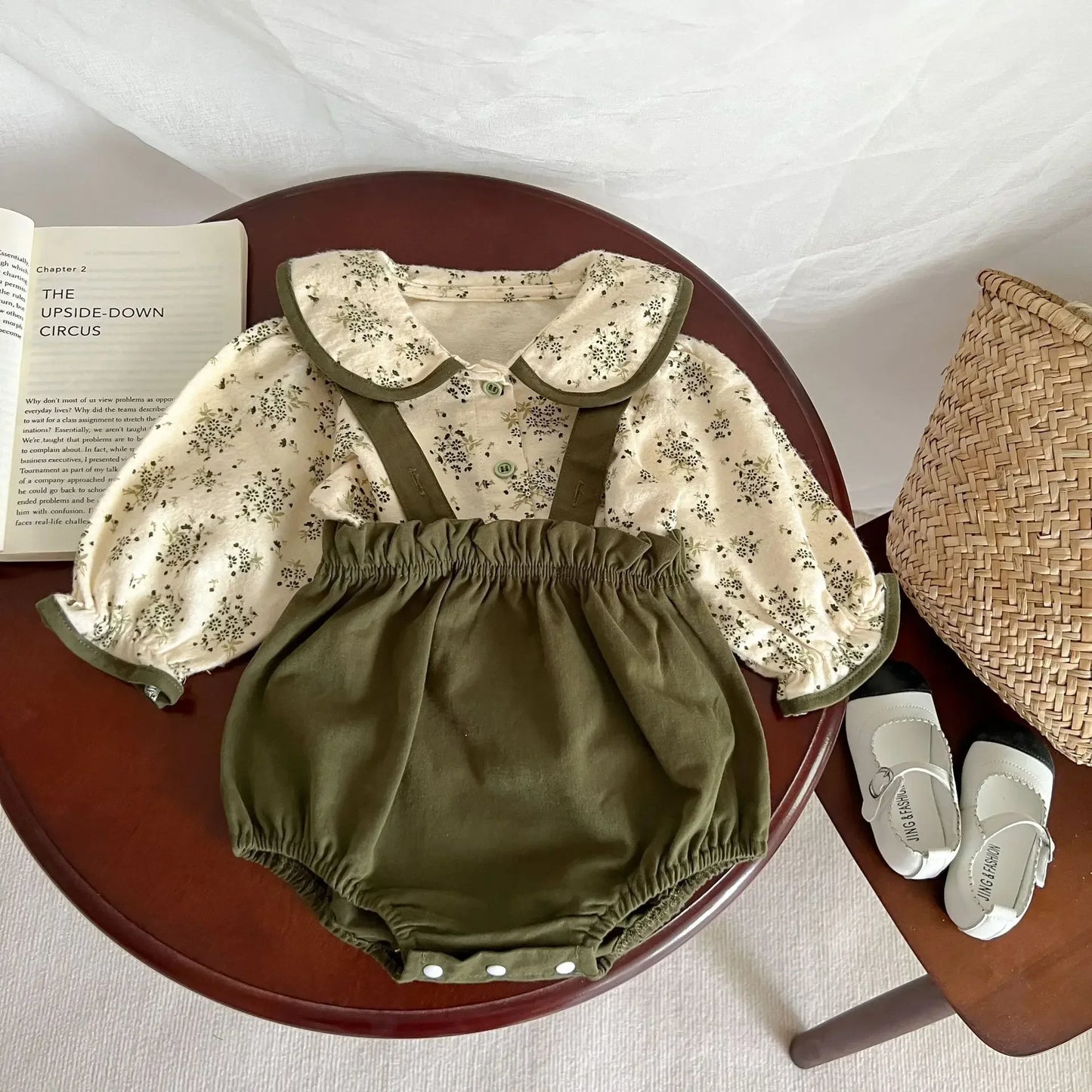 Forest Green Floral Blouse and Strap Bloomer Set