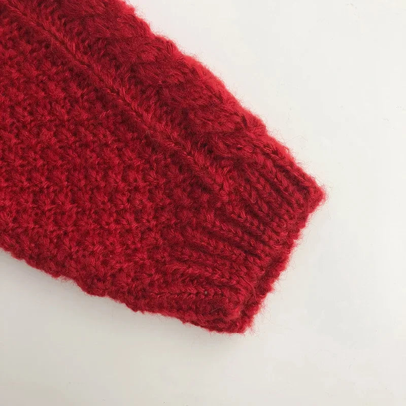 Red Cable Knit Cardigan