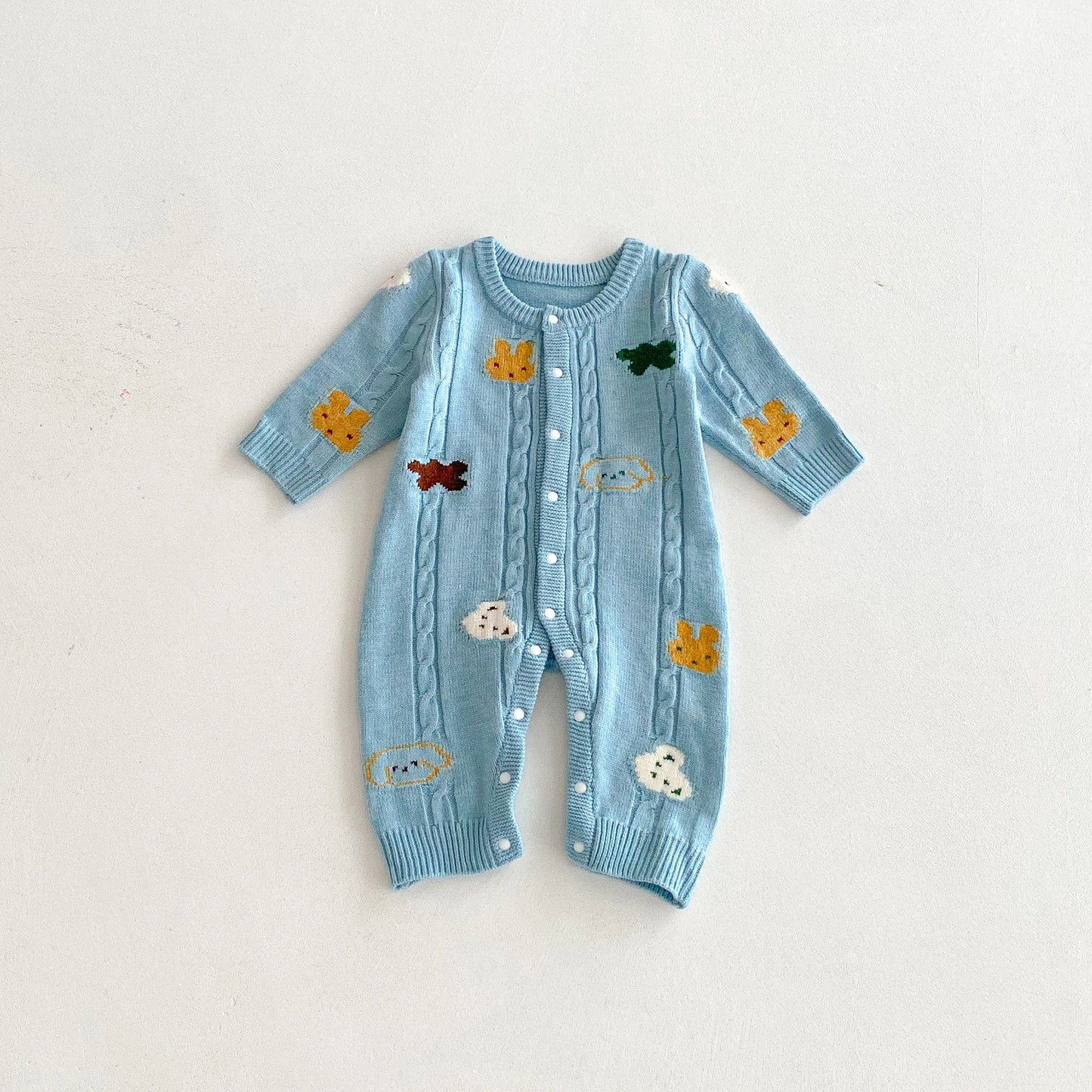Cartoon Animal Embroidery Knit Jumpsuit
