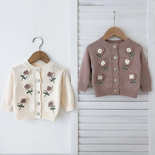 Floral Embroidery Patch Cotton Knit Cardigan