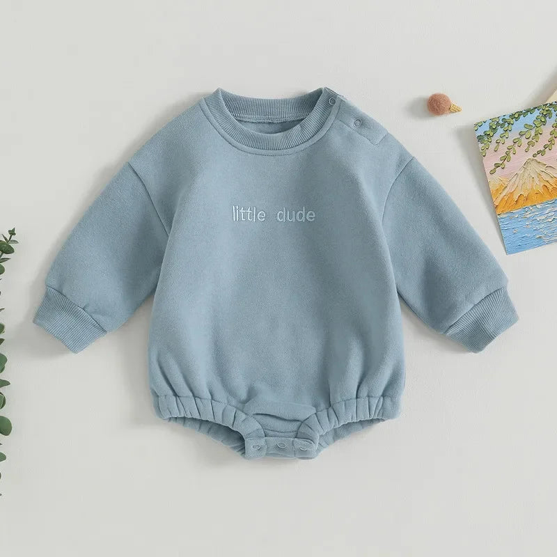 Little Dude Embroidery Sweater Romper