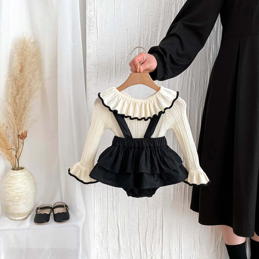 Knit Doll Collar Skirt and Shirt