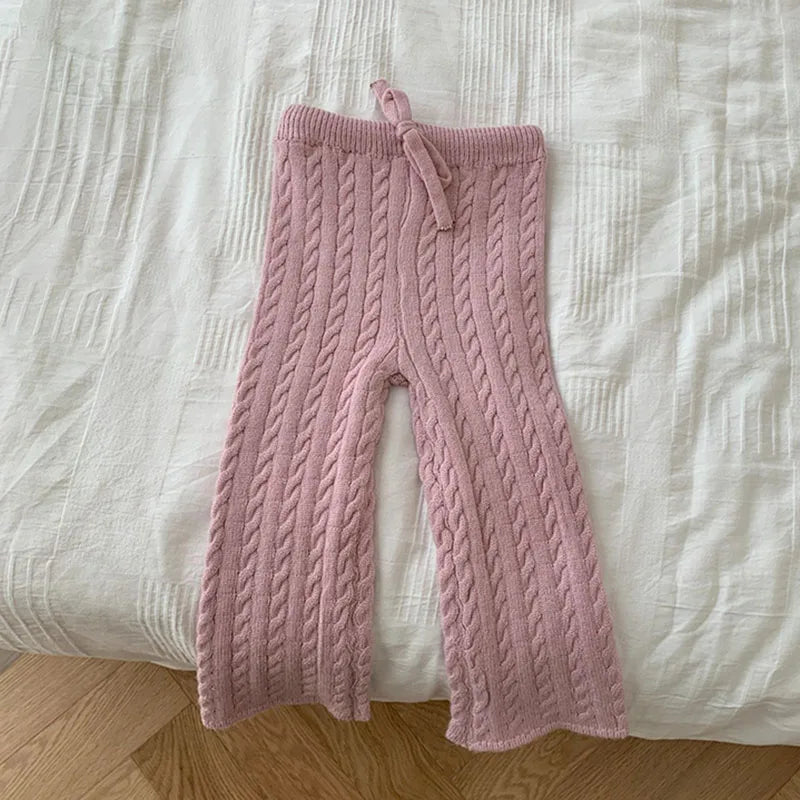 Unisex Knitted Solid Color Sweater and Pants