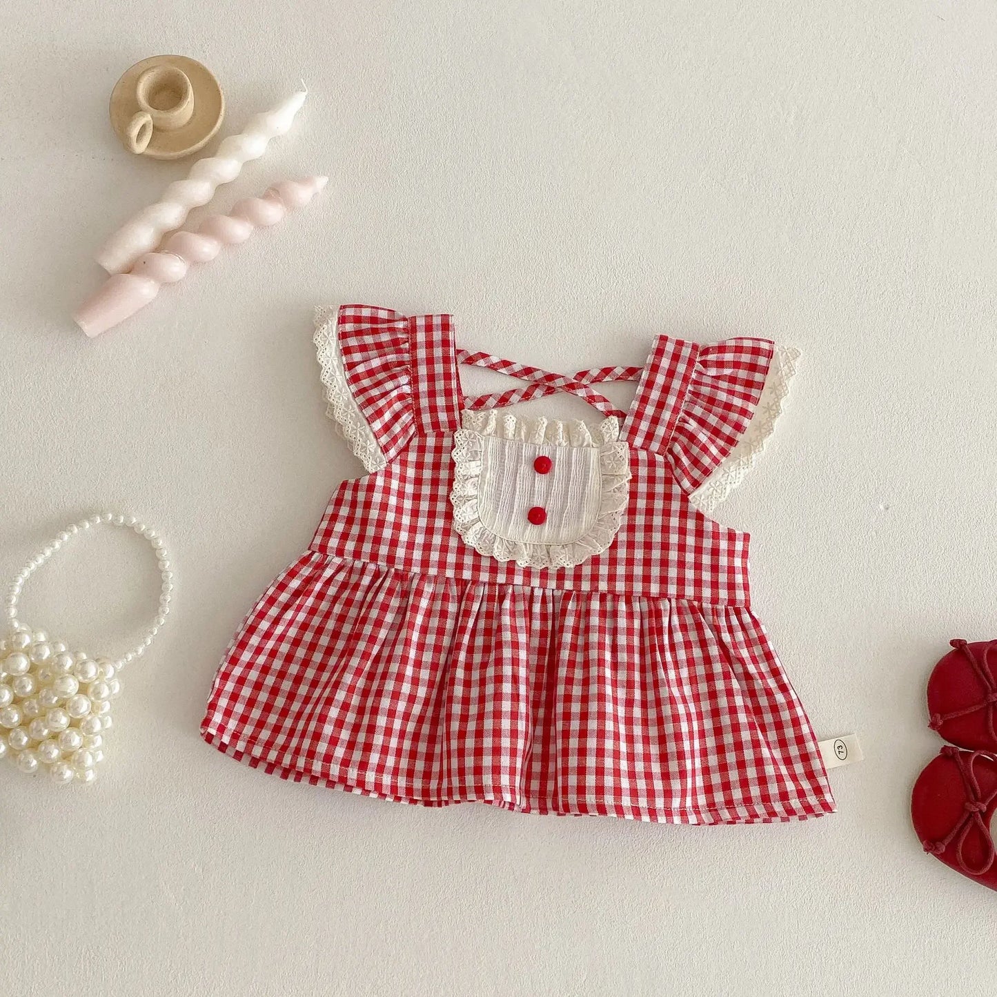 Plaid Baby Doll Collar Embroidery Dress