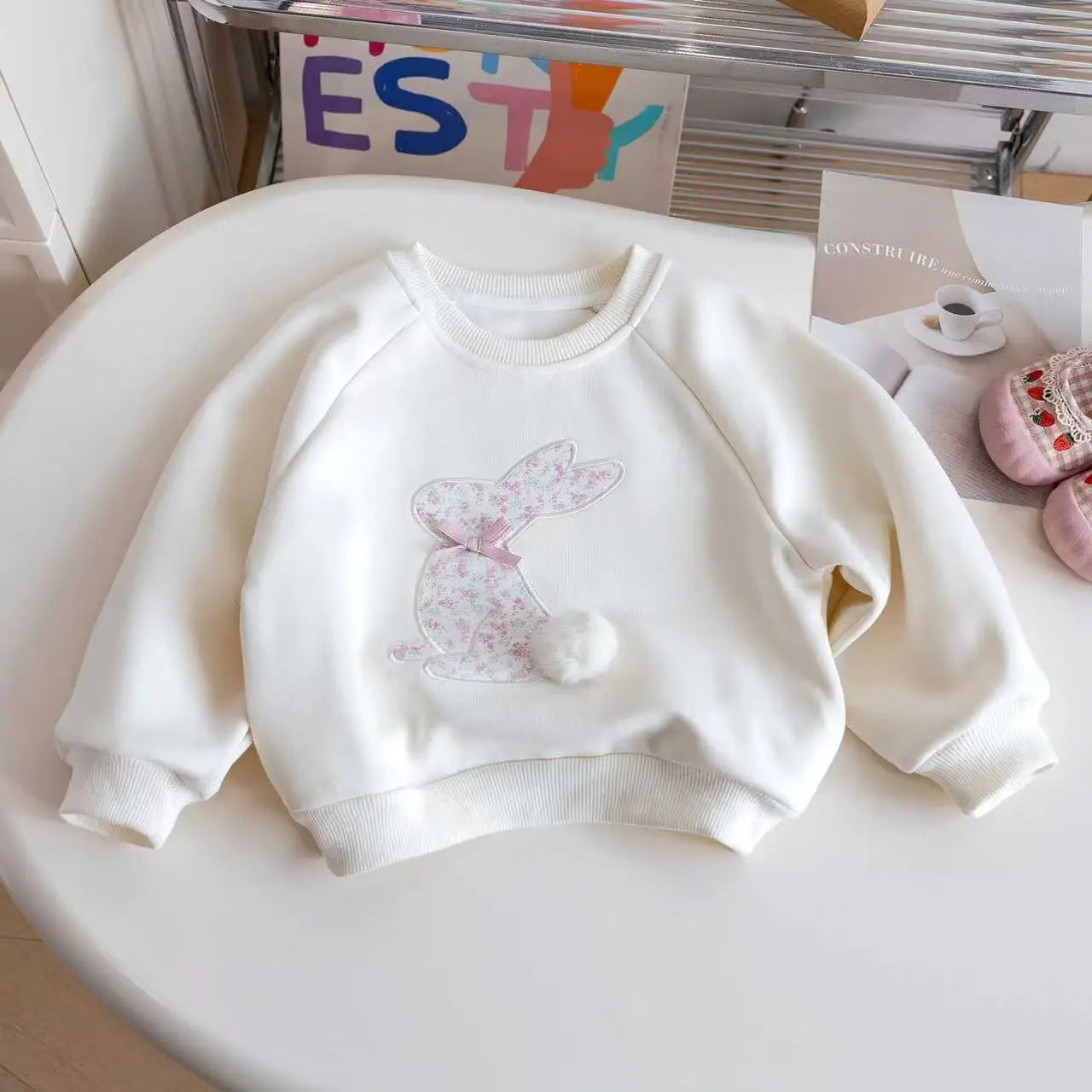Pink Floral Bunny Pom-Pom Sweatshirt