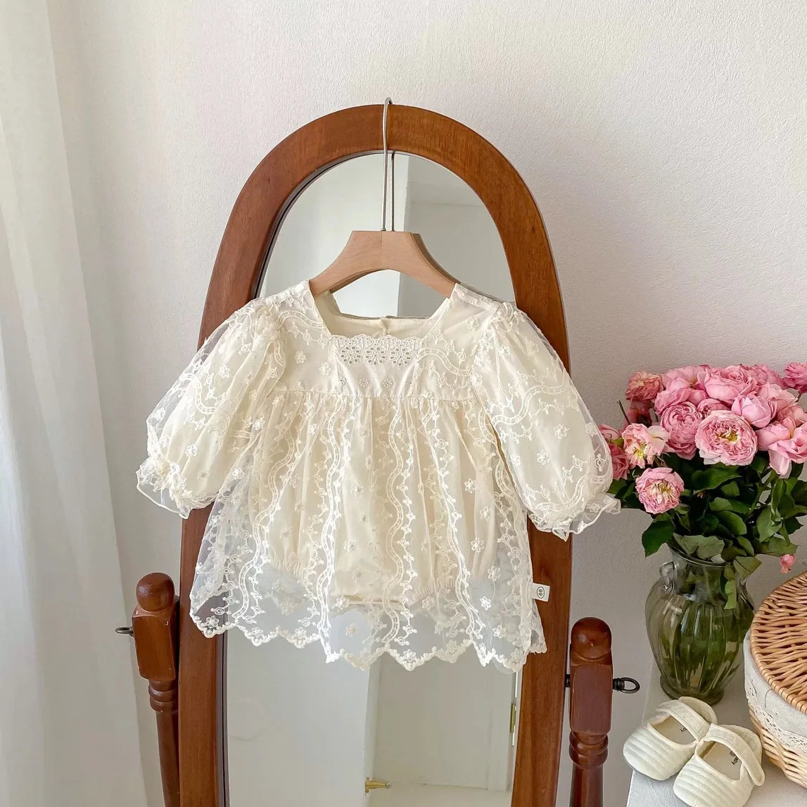 Floral Embroidery Mesh Princess Romper Dress