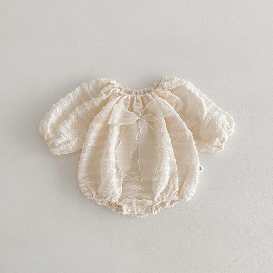 Big Bow Decorated Puff Sleeve Romper