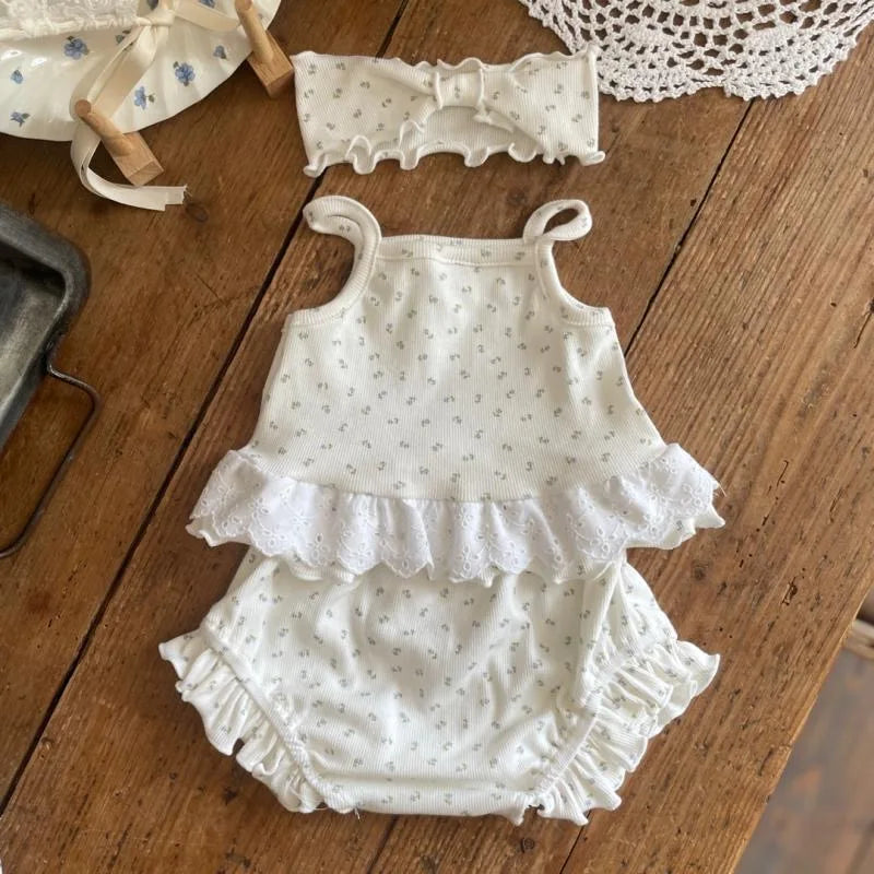 Thin Cotton Floral Ruffle Set