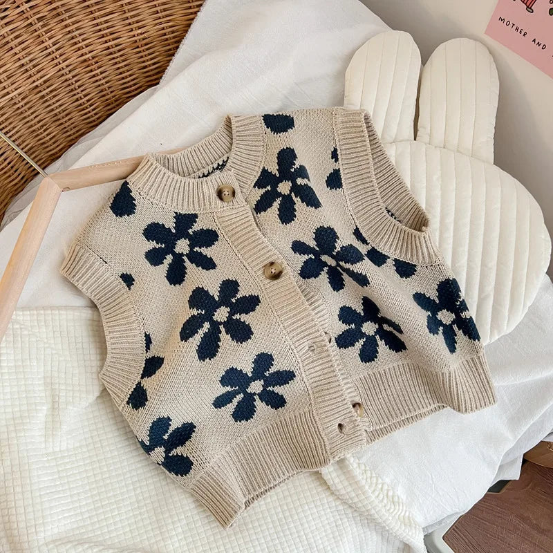 Girls Versatile Flower Knitted Vest