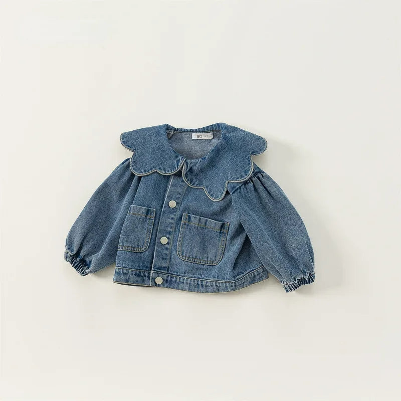 Girls Denim Ruffle Collar Blouse