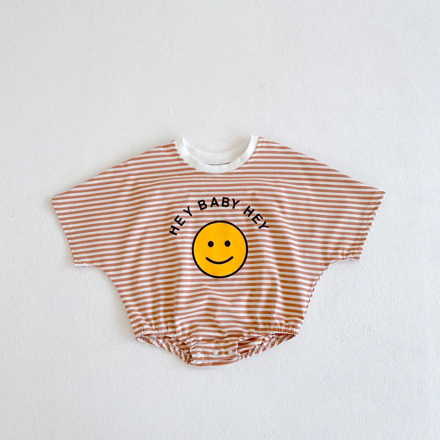 Smiley Face Printed Striped Cotton Romper