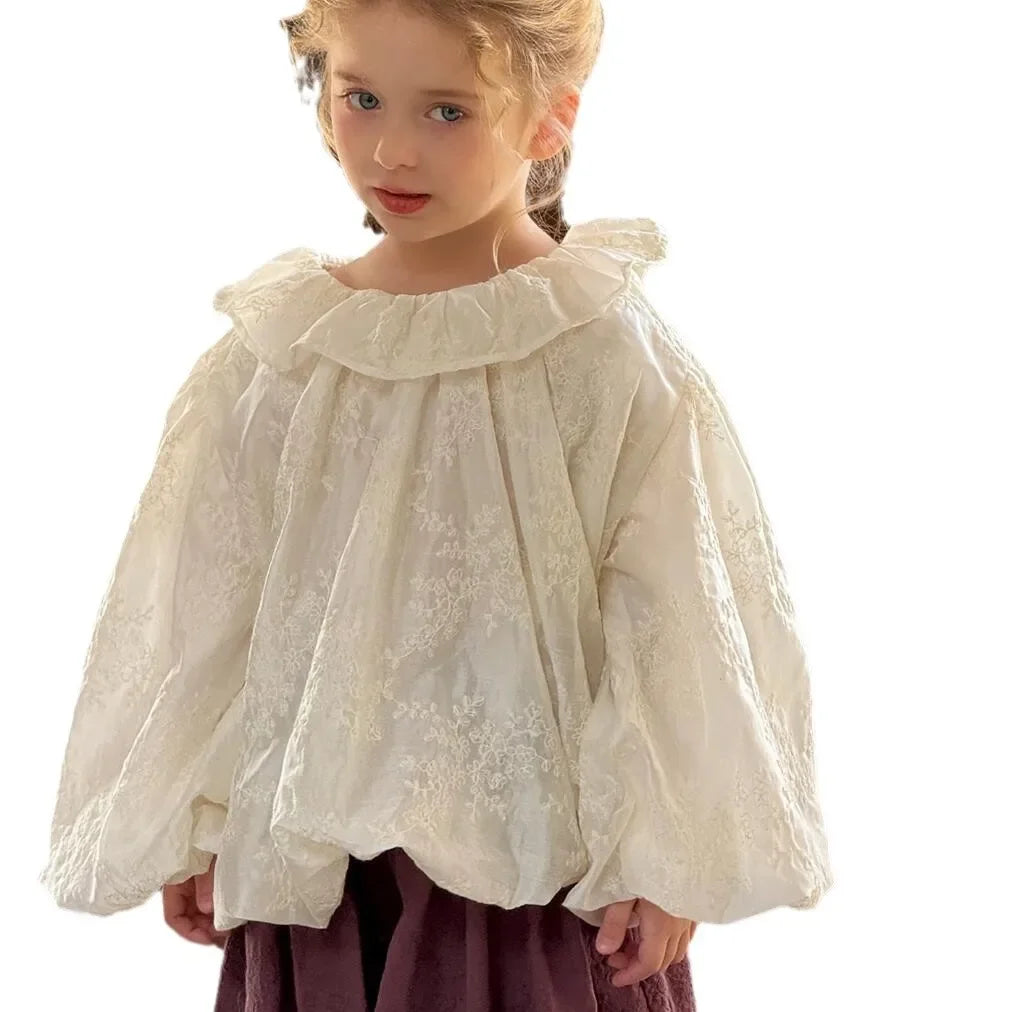 Girls Lantern Sleeve Collared Blouse