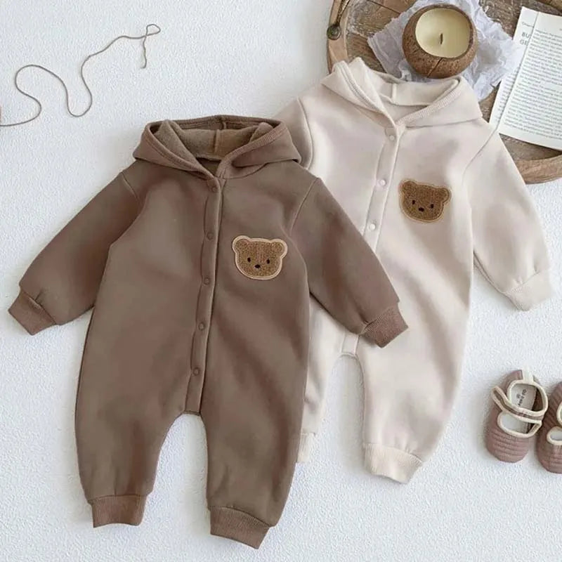 Cartoon Bear Cotton Hooded Jumpsuit