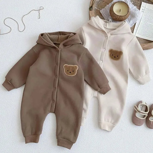 Cartoon Bear Cotton Hooded Jumpsuit
