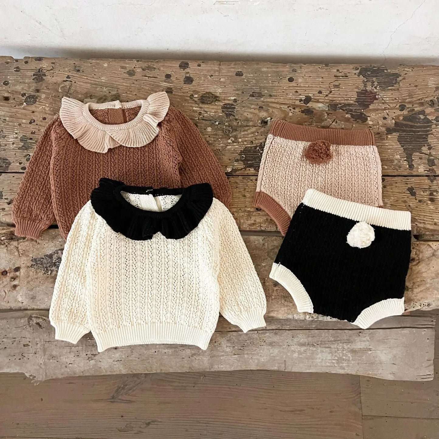 Breathable Ruffle Collar Knit Set