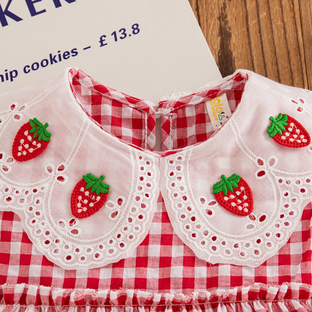 Plaid Strawberry Embroiderey Collar Dress