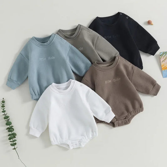 Little Dude Embroidery Sweater Romper