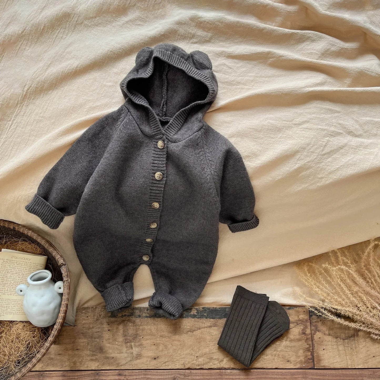 Cute Rabbit Ear Knit Jumpsuit