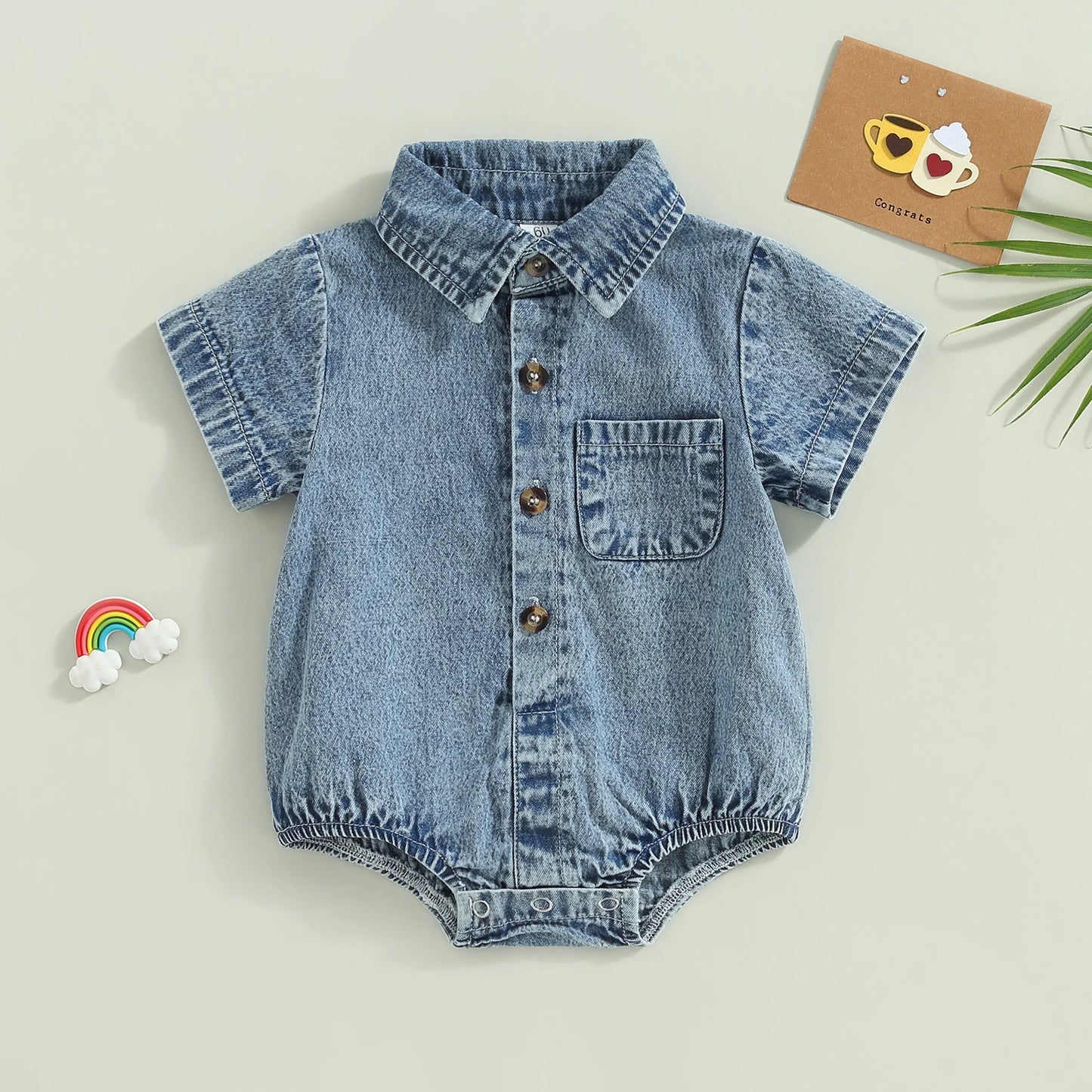 Denim Turn-Down Collar Romper