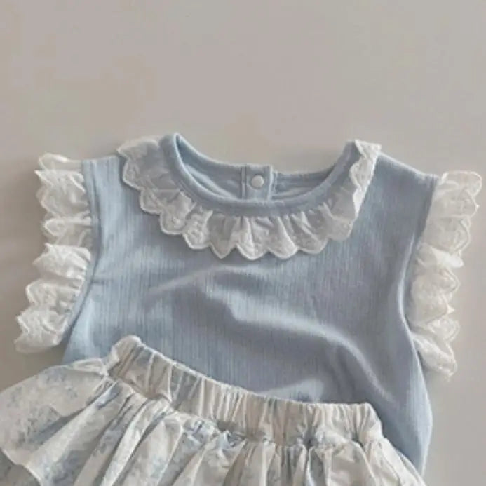 Sky Blue Floral Laced Set