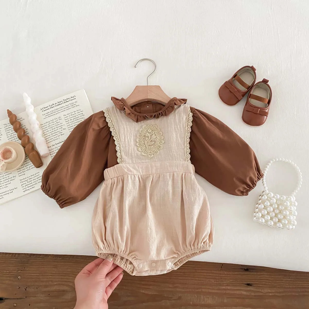 French Ruffle Lace Embroidery Blouse and Romper