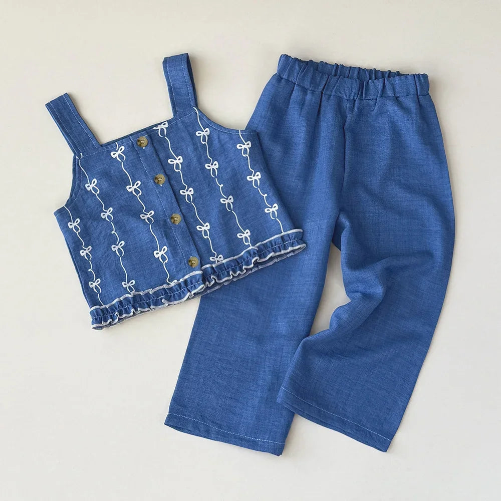Imitation Denim Bow Print Set