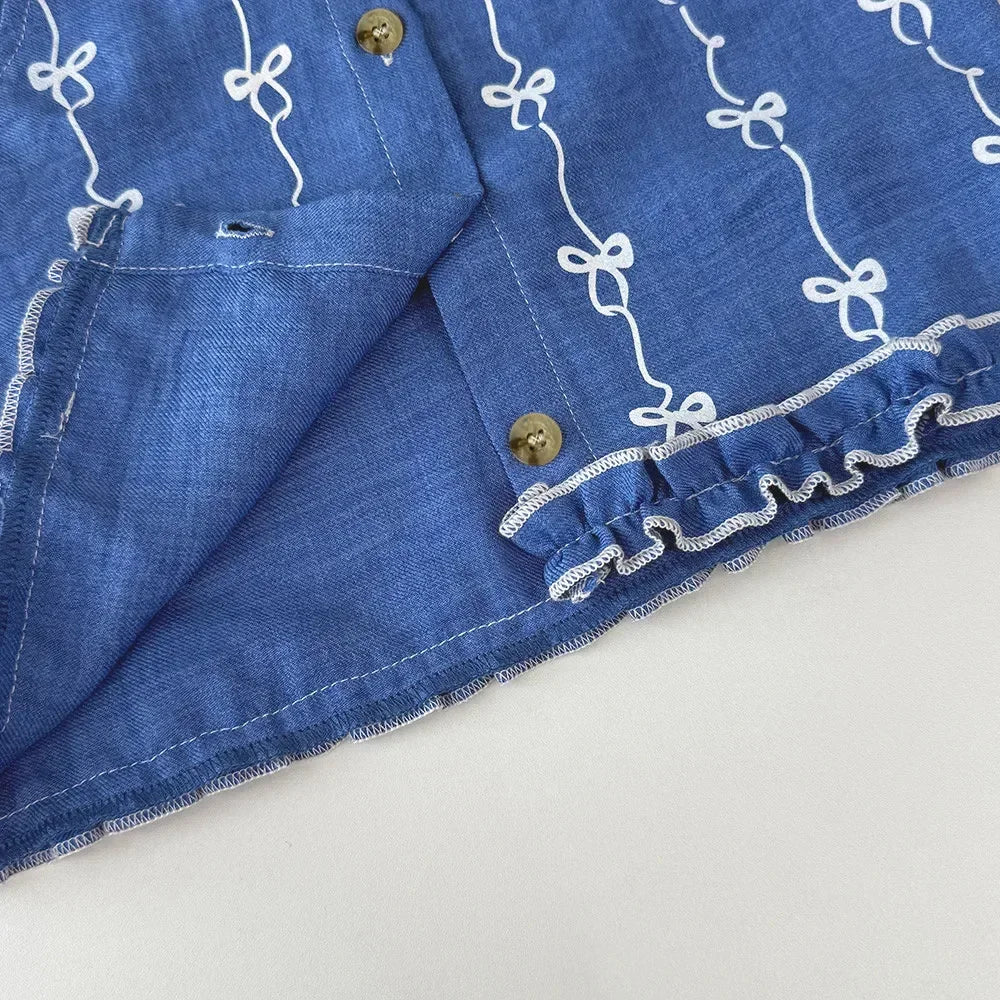 Imitation Denim Bow Print Set