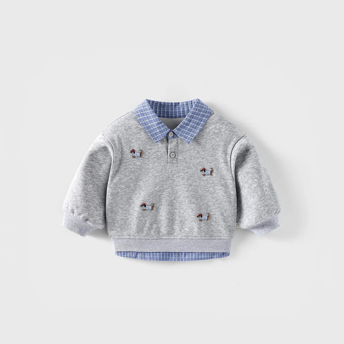 Dog Embroidery Flannel Sweatshirt