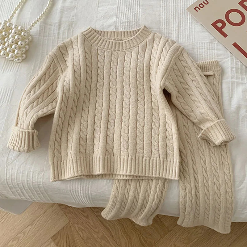 Unisex Knitted Solid Color Sweater and Pants