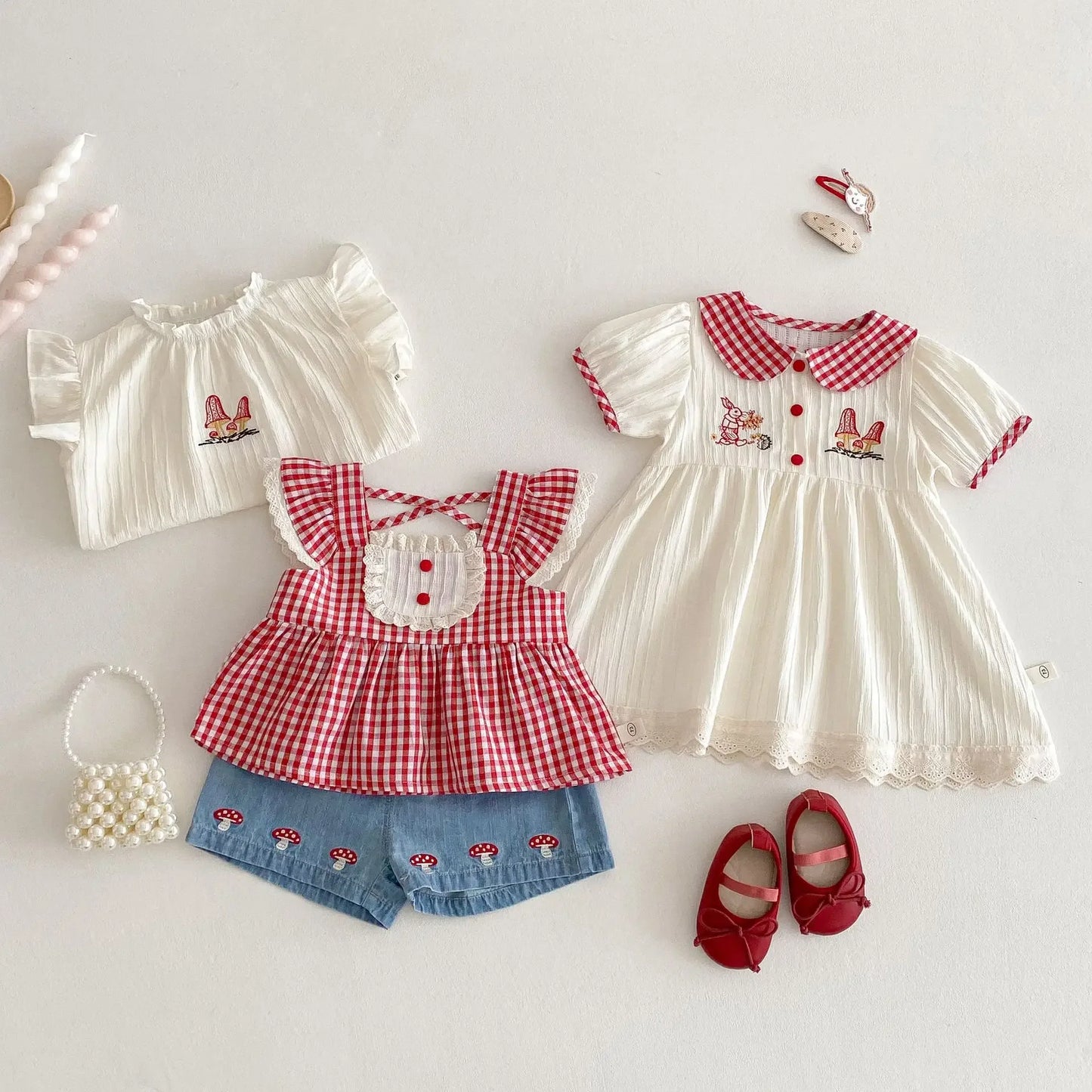 Plaid Baby Doll Collar Embroidery Dress