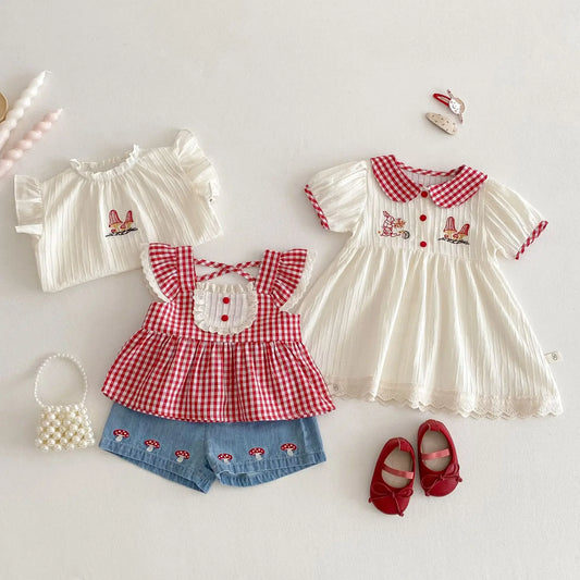Plaid Baby Doll Collar Embroidery Dress