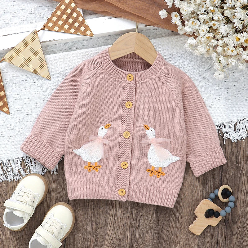 Goose Bow Embroidery Knit Cardigan