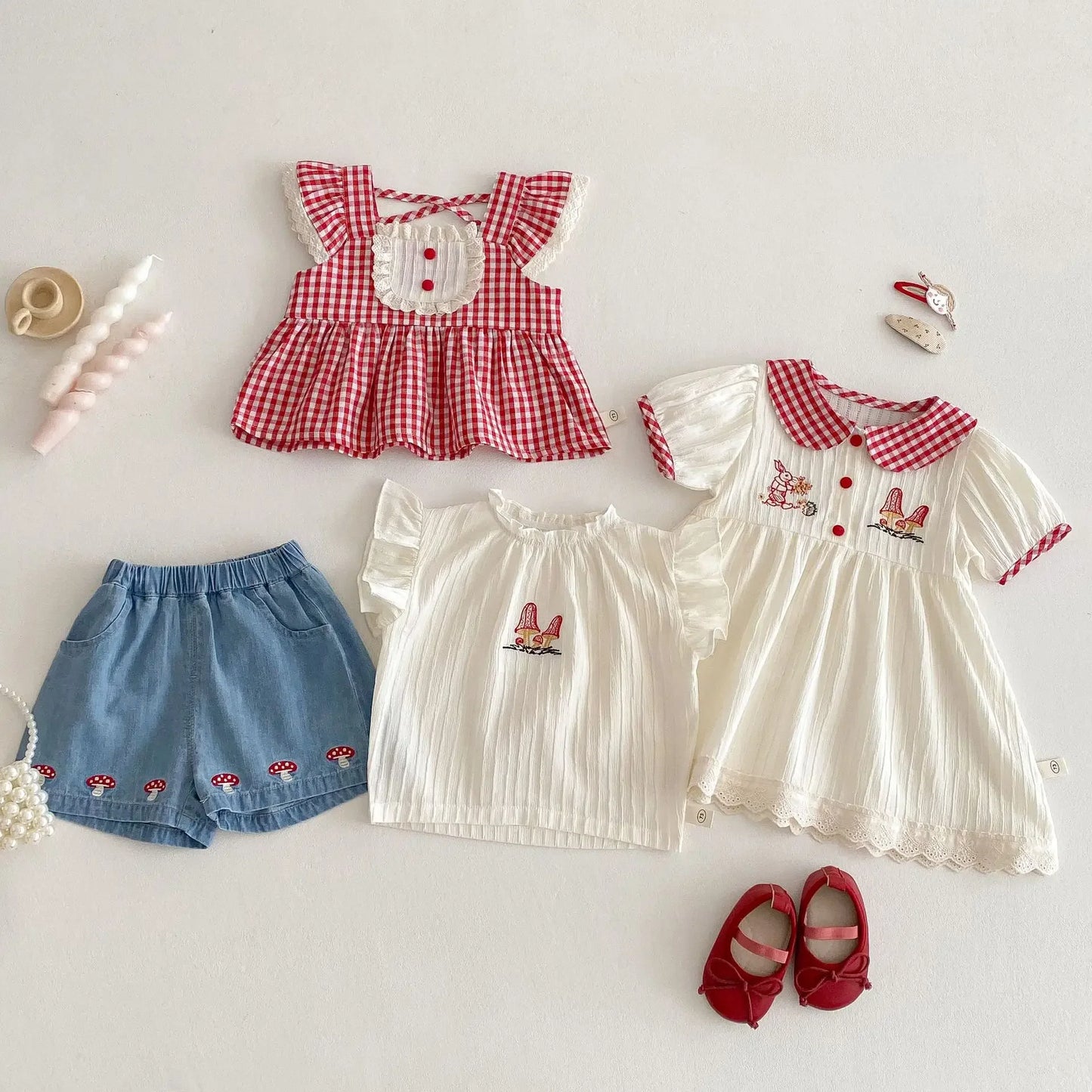 Plaid Baby Doll Collar Embroidery Dress
