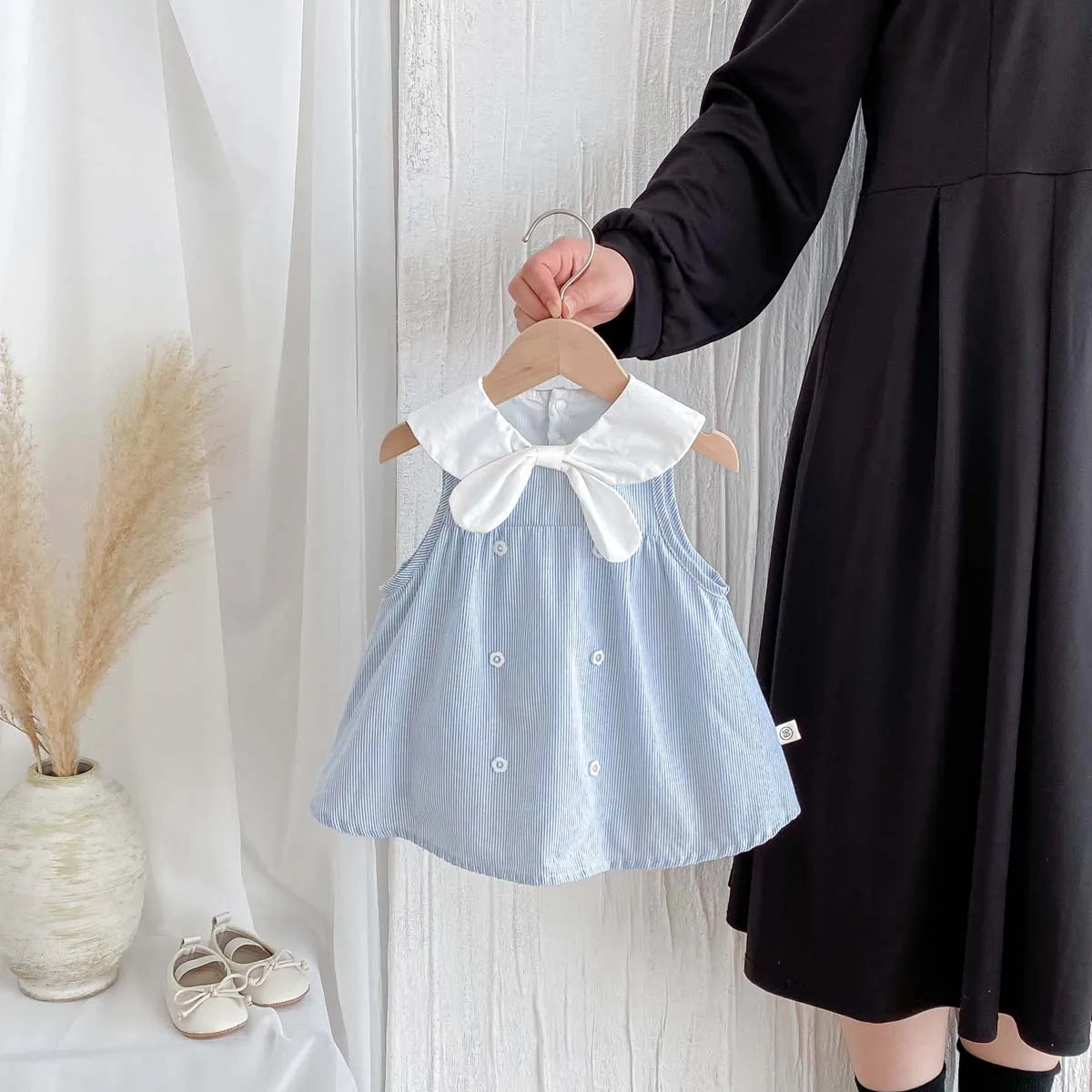 Navy Collar Bow Striped Dress