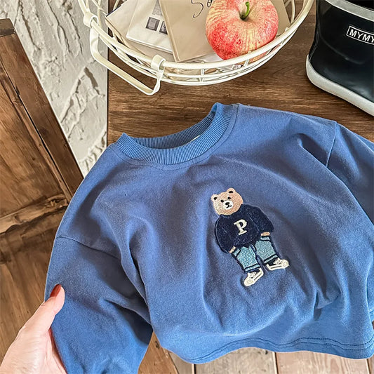 Bear Print Embroidery Cotton Sweatshirt