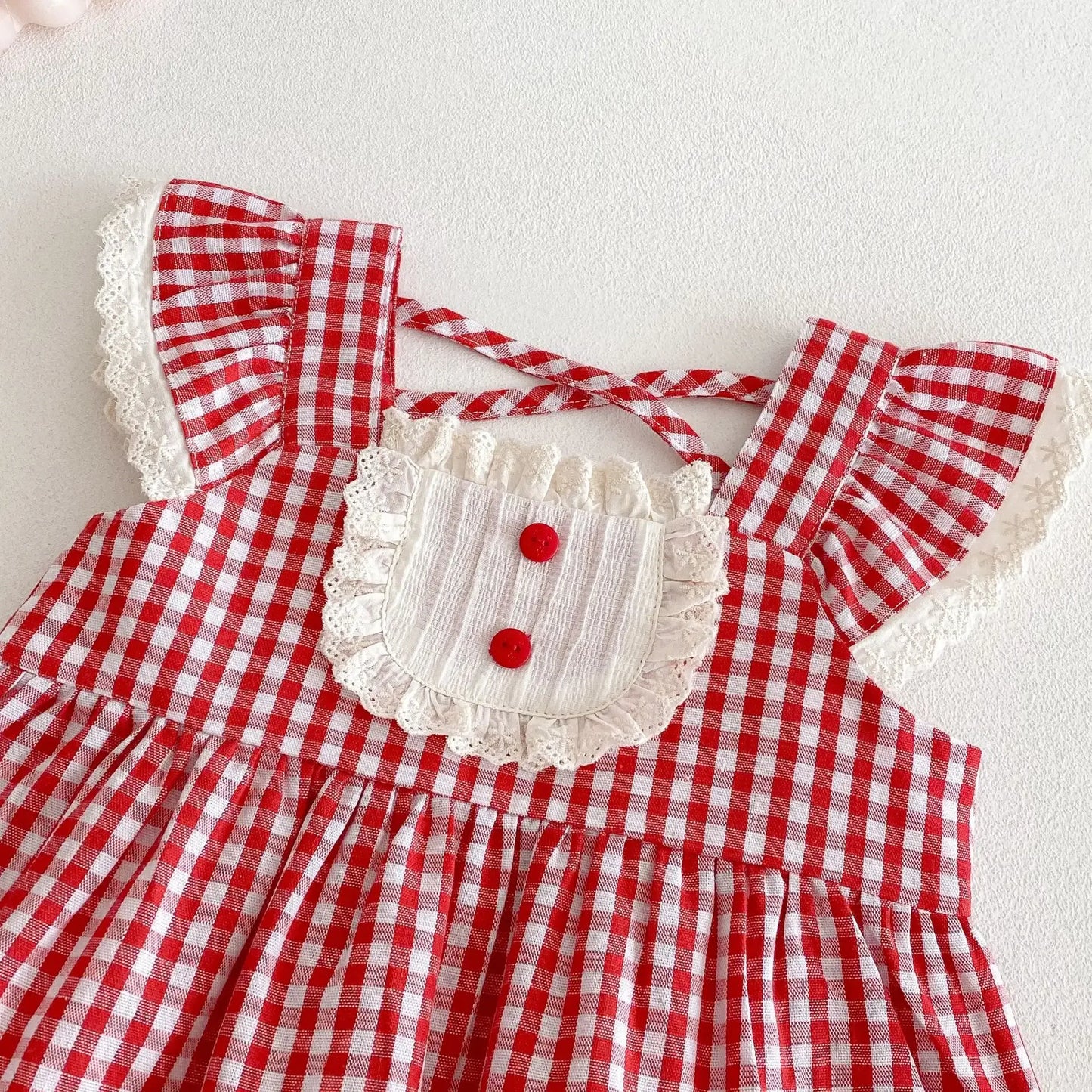 Plaid Baby Doll Collar Embroidery Dress