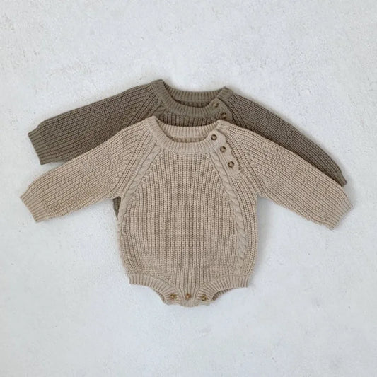 Neutral Side Button Cable Knit Romper