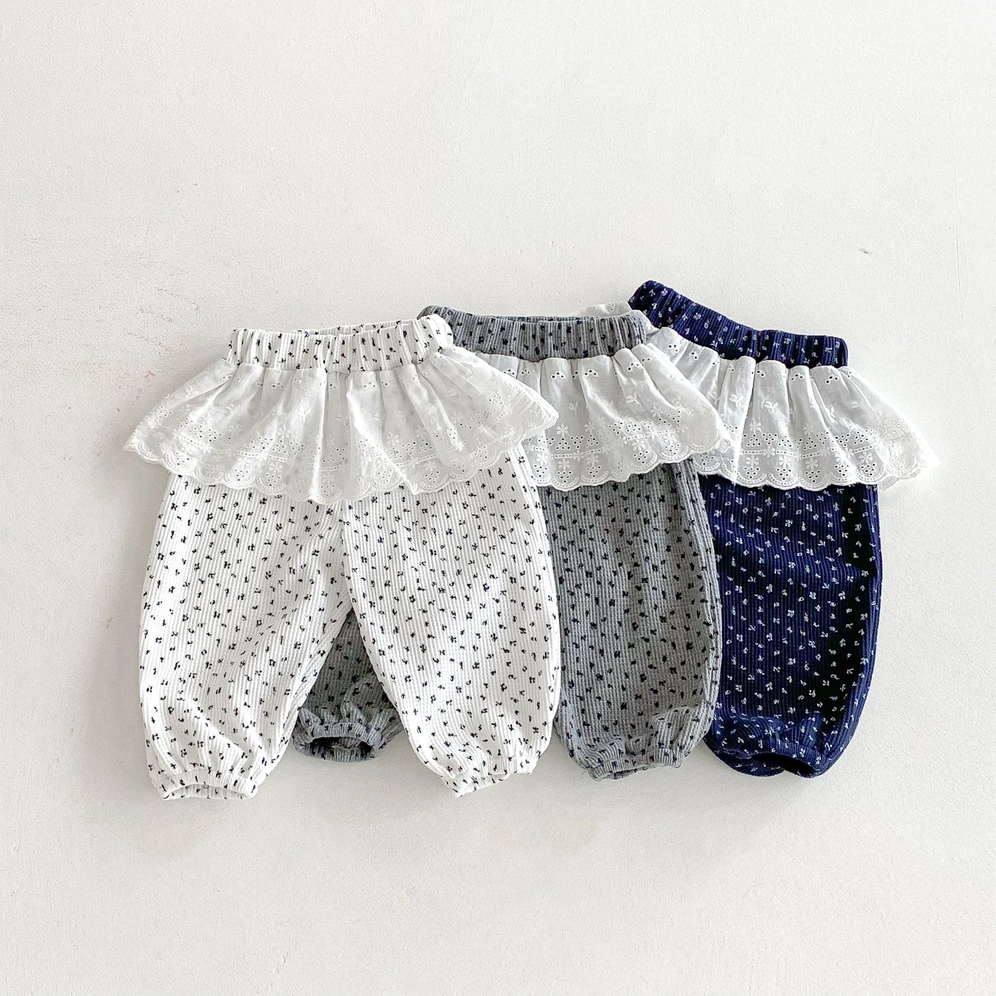 Floral Embroidery Laced Pants