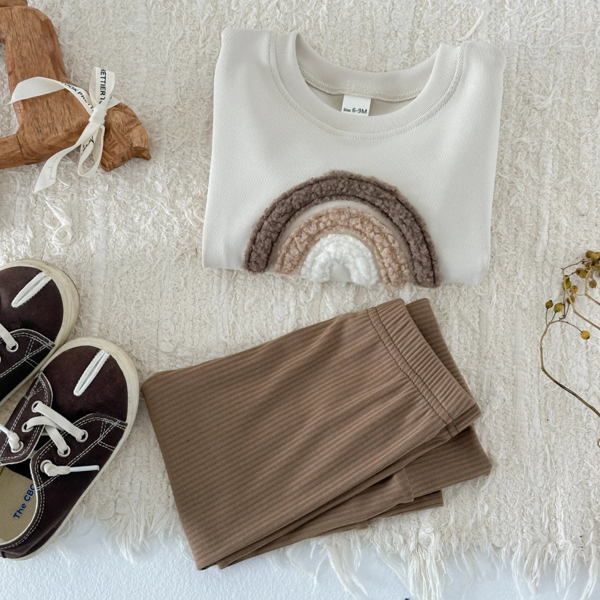 Brown Rainbow Ribbed Knit Set