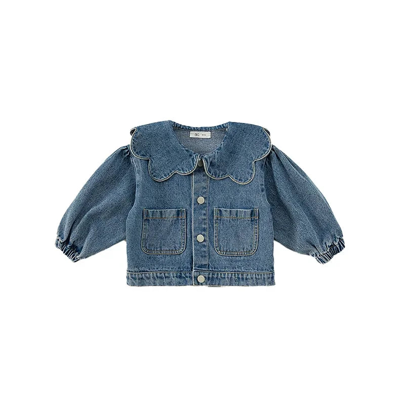 Girls Denim Ruffle Collar Blouse