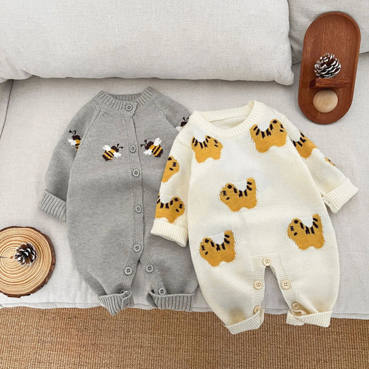 Cartoon Animal Print Knit Jumpsuit