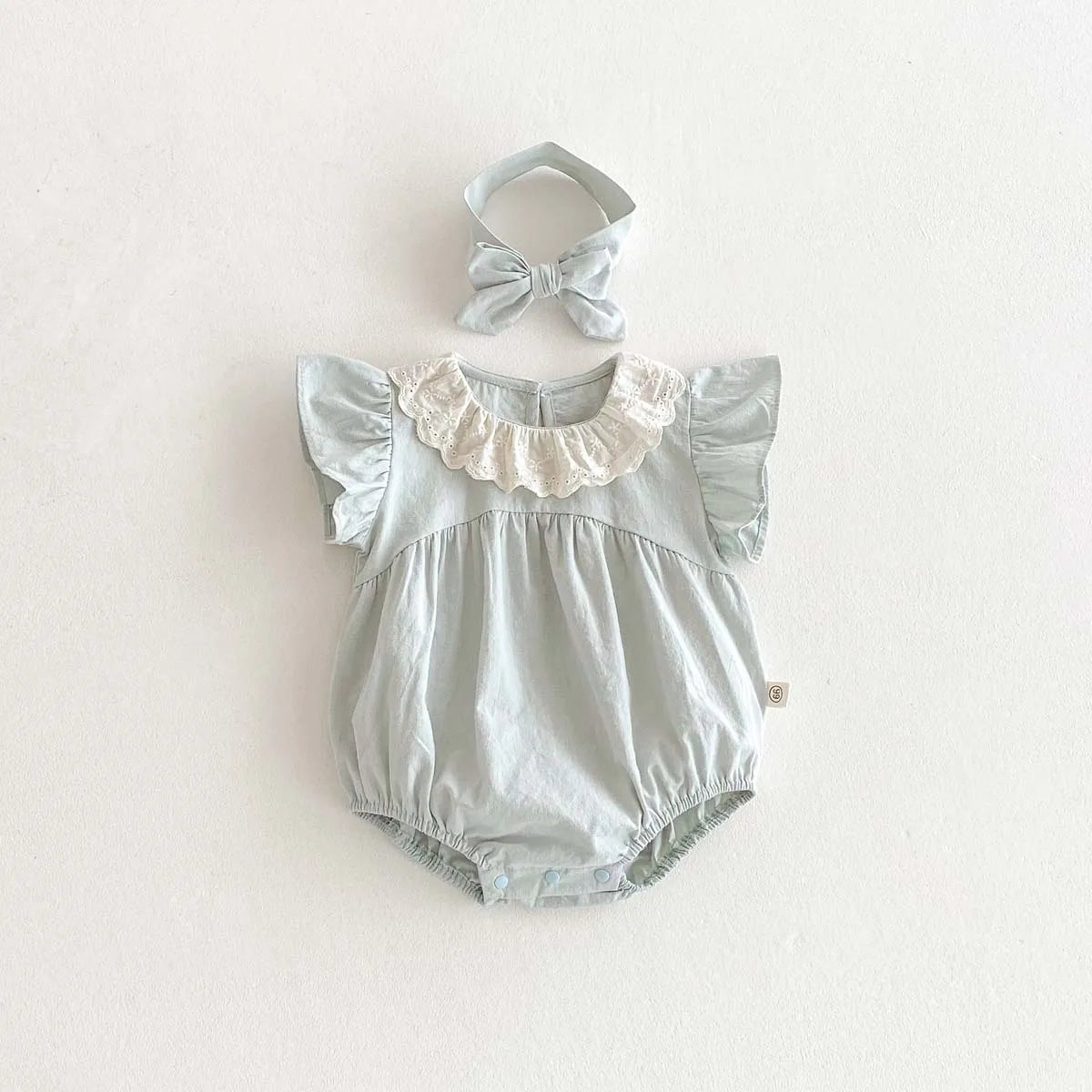 Sky Blue Laced Collar Romper and Headband