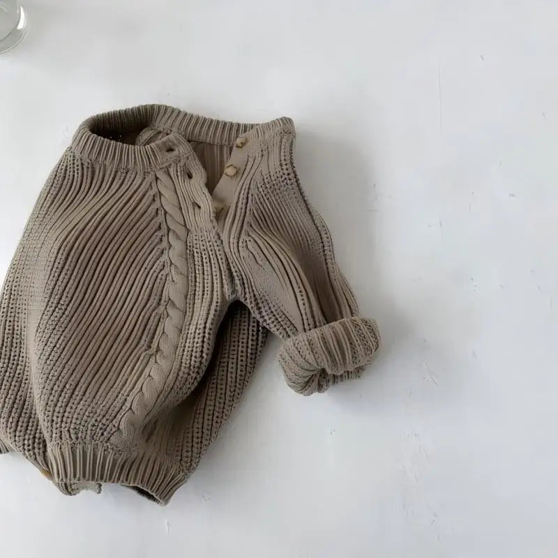 Neutral Side Button Cable Knit Romper