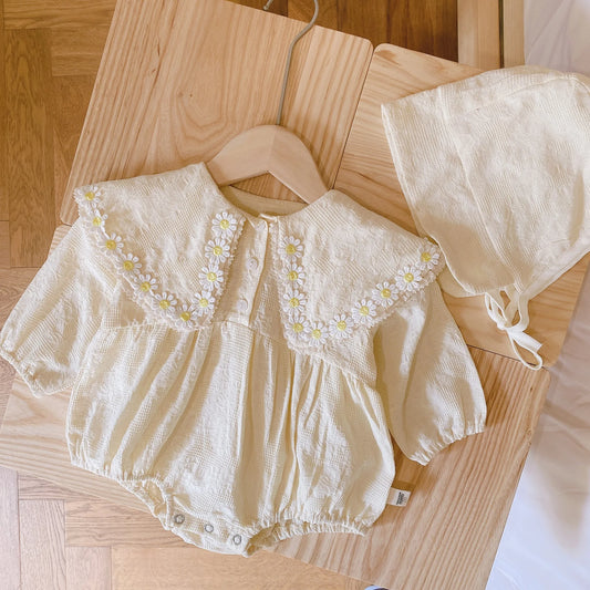 Daisy Embroidery Big Collar Romper and Hat