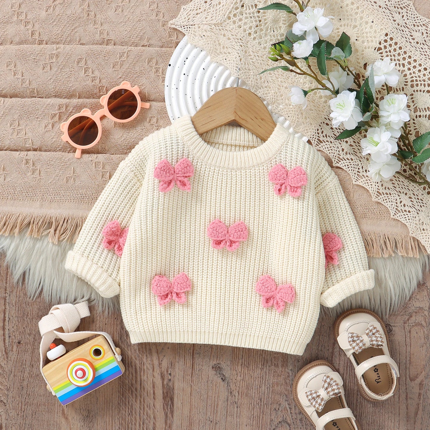 Pink Knit Bowknot Sweater